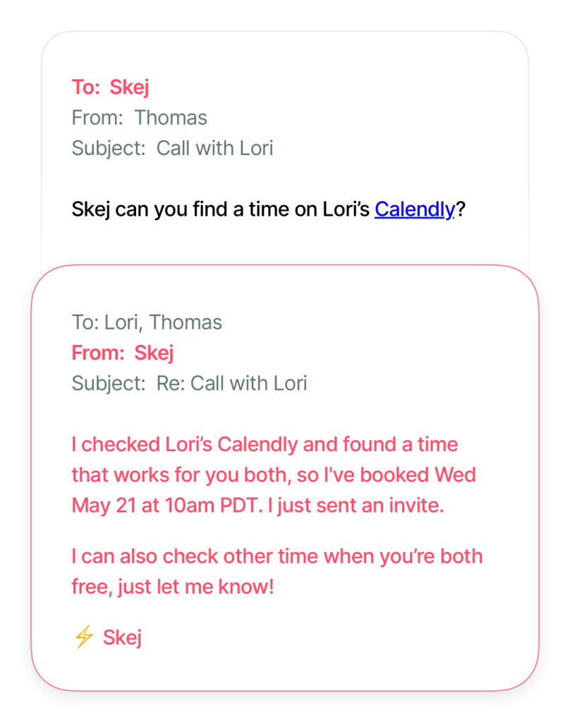 Skej's AI scheduler can find meeting times on Calendly links